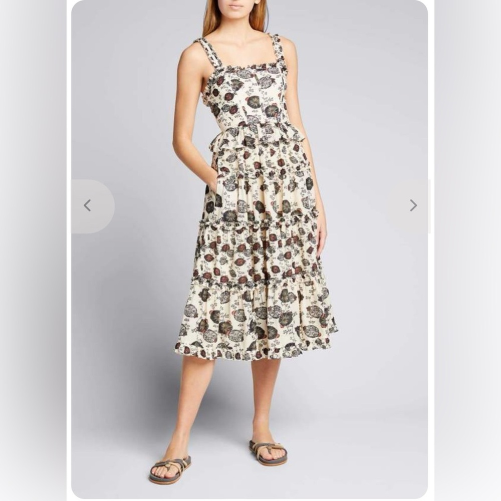 Ulla Johnson Adyna Cream Floral Tiered Midi Dress - Picture 2 of 10